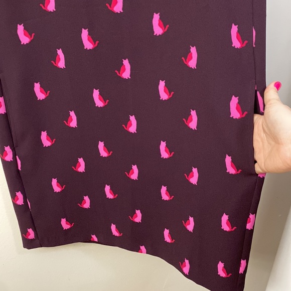 LOFT Smitten Kitten Burgundy Cat Cap Sleeve Dress with Pockets Size Medium - Picture 6 of 12